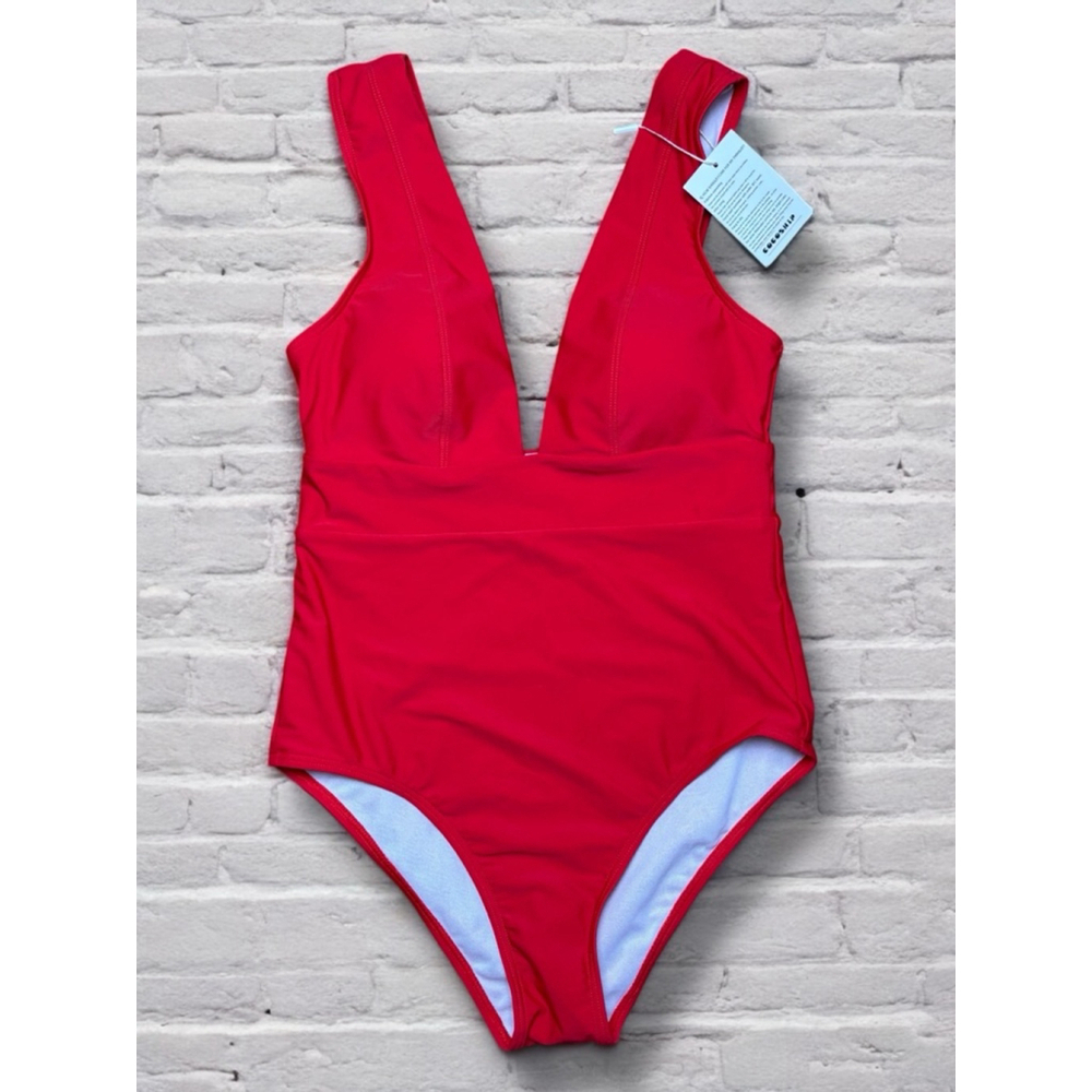 Cocoship Women's Size 6 Solid Red Plunging Neckline High Leg One Piece Swimsuit - Picture 1 of 16